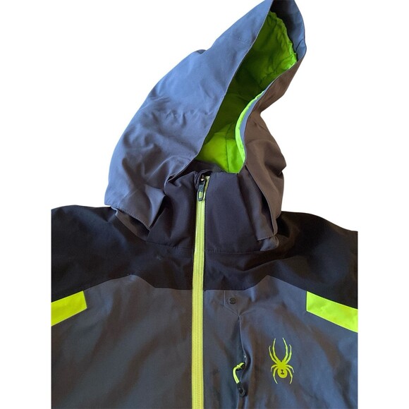 Spyder Blue and Gray Ski Jacket with Yellow Accents - Picture 9 of 16